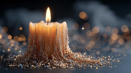 Christmas Warm Candle Golden Beads Shimmer Creating Cozy Festive Ambiance