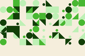 Modern abstract green geometric pattern design with circles squares and triangles