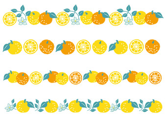 レトロ風のシンプルでポップな柚子のイラスト　ライン4種