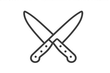 Two Crossed Chef Knives Outline Icon on Dark Background