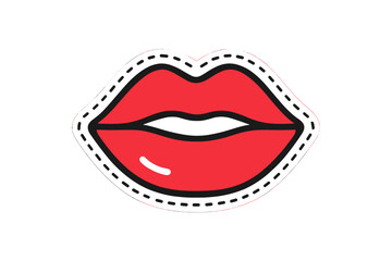 Red lips patch with dashed border on a grey background