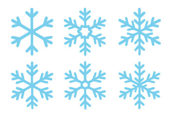 Fototapeta premium Six Glowing Blue Snowflakes on a Dark Background