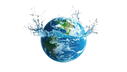 Planet Earth split in half with water erupting from the center