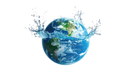 Planet Earth split in half with water erupting from the center
