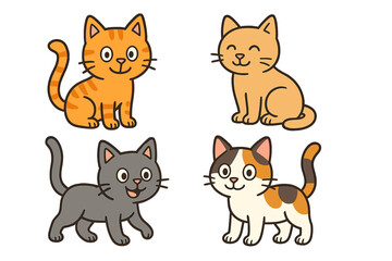 Obraz premium Four Cartoon Cats on a Gradient Background