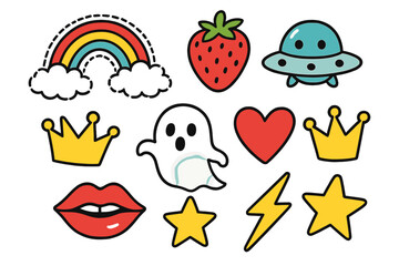 Fototapeta premium Cute Kawaii Icons Collection with Neon Glow