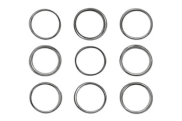 Nine dark grey rings on a light grey background