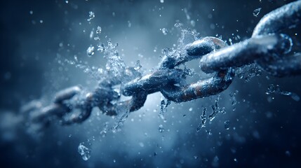 Broken Chain in Water - Symbol of Freedom and Resilience, Overcoming Obstacles.