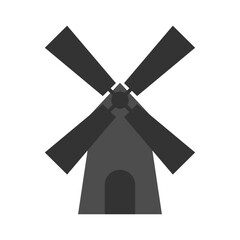 Simple gray windmill silhouette icon symbolizing renewable energy, sustainability, and traditional rural power. Ideal for logos, apps, and eco-themed designs. Vector
