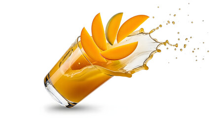 A golden vector illustration of a summer glass of wine with lemon and a floral orange flower pattern featuring yellow sun elements and leaf design