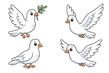 Obraz premium Four white doves with peace branches on a dark background