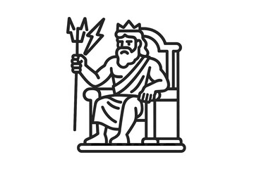 Zeus on throne with lightning bolt and trident icon outline