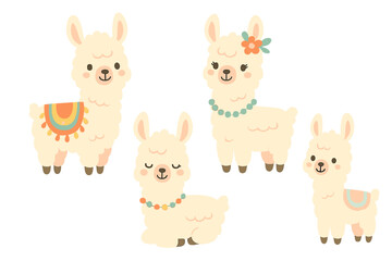 Obraz premium Four Cute Cartoon Llamas with Glowing Aura