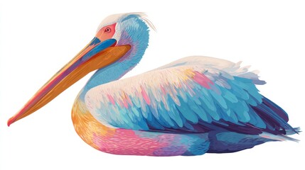 Colorful pelican illustration isolated on white background for design