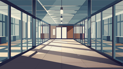 Modern office corridor with glass walls