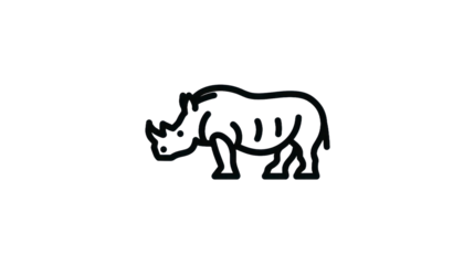 Outline of a rhinoceros in a minimalist style against transparent backdrop