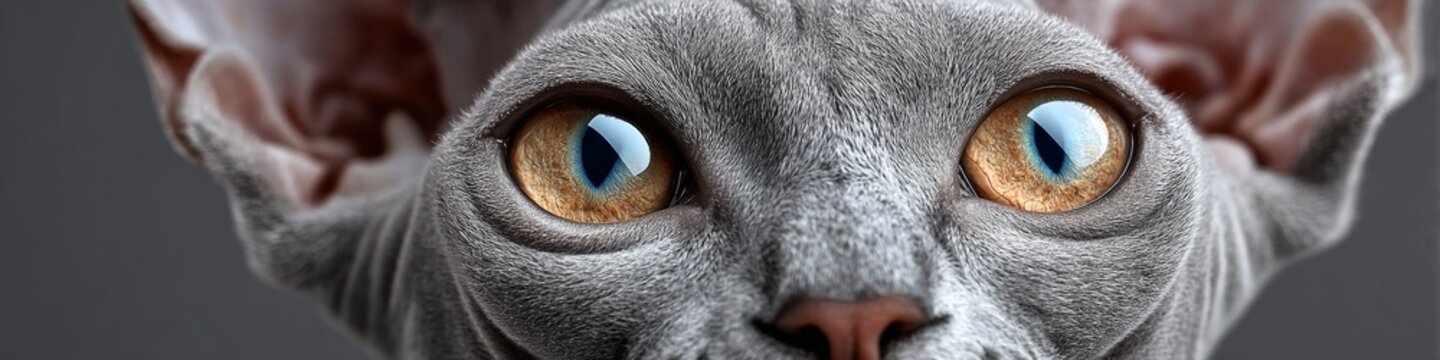 Close-Up Portrait of a Sphynx Cat with Striking Eyes and Unique Features, Showcasing Its Charm