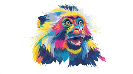 Colorful monkey portrait illustration vivid artistic design isolated