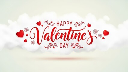 Happy Valentine's Day typography surrounded by soft white clouds