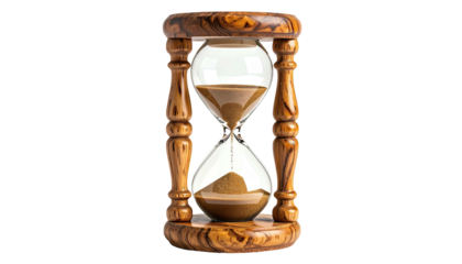 Elegant hourglass with detailed wood frame and flowing sand on black