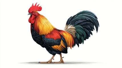 Colorful rooster illustration isolated on white background for design projects