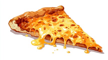 Delicious pizza slice illustration with melted cheese isolated on white