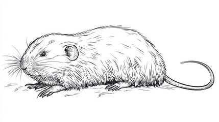 Detailed illustration of a small rodent with textured fur and curled tail