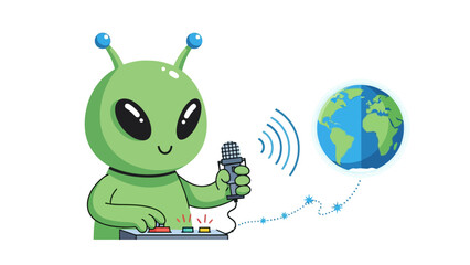 Alien with microphone transmits to Earth