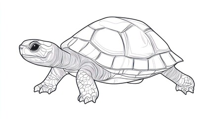 Detailed pencil sketch of a turtle in profile isolated on white background
