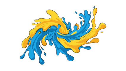 Blue and yellow splashes colliding in a dynamic swirl