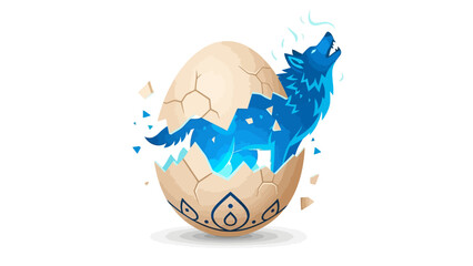 Blue wolf hatching from a cracked egg