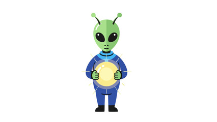 Cartoon alien holding a glowing orb