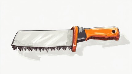Illustrated saw with orange handle isolated on white background