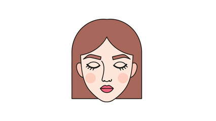 Cartoon face of a woman with closed eyes and rosy cheeks