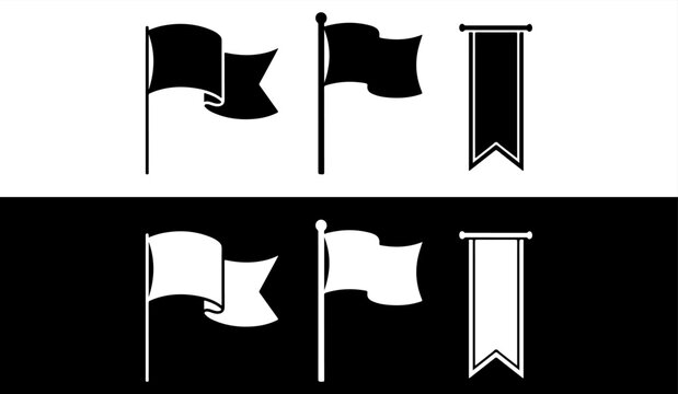 Collection of black and white flags and banners