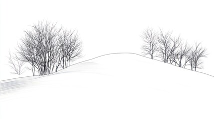 Minimalist monochrome illustration of bare trees on a small hill in winter