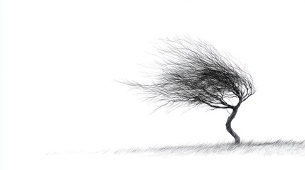 Minimalist monochrome tree silhouette against bright white backdrop