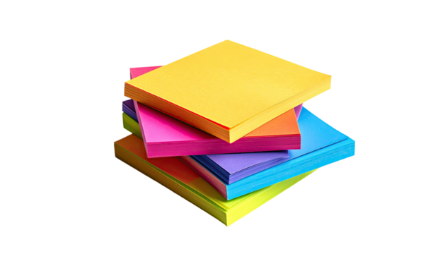 Stack of colorful adhesive squares isolated on black - Powered by Adobe