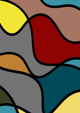 Arte abstrata colorida com formas org&acirc;nicas onduladas e blocos de cor intensos, ideal para p&ocirc;steres modernos, capas e fundos de design contempor&acirc;neo