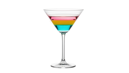 Pansexual pride flag cocktail isolated PNG, layered drink with pink yellow and blue on transparent background for LGBTQ+ events and celebrations