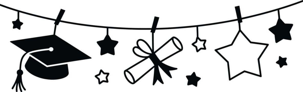 Graduation Cap, Diploma, and Stars Garland Decoration
