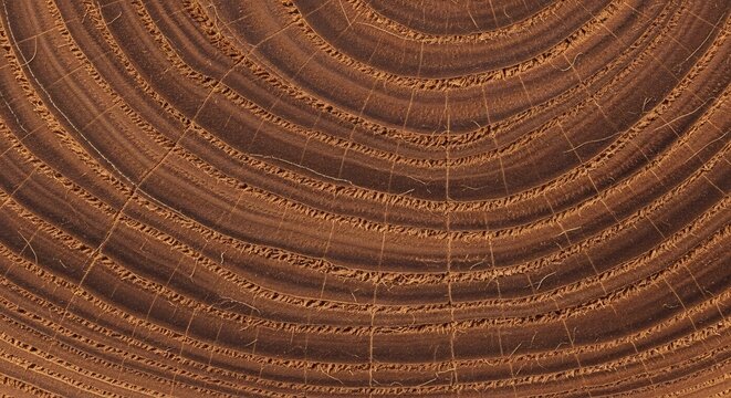 Close-up view of rich, warm brown wood grain texture with concentric growth rings and fine, delicate fibers.