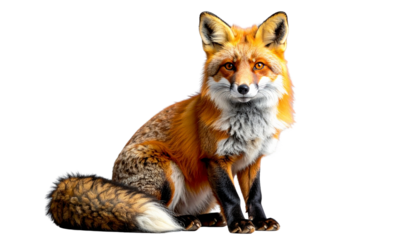 Fox isolated on transparent background, high-quality PNG with detailed fur texture and natural pose, perfect for wildlife, nature themes, illustrations, and design projects.