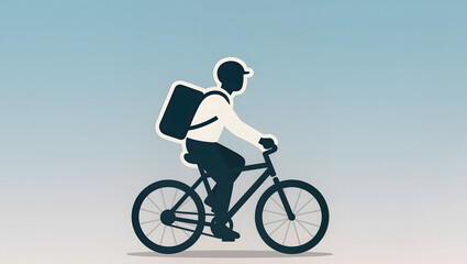 Obraz premium Minimal Bicycle Courier Silhouette Illustration on Blue Background