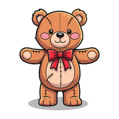 Vintage stuffed bear with red bow © MdSakib