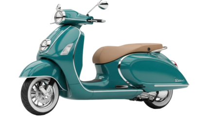Stylish turquoise vintage scooter PNG isolated on transparent background, classic Italian moped for urban transport and retro design projects