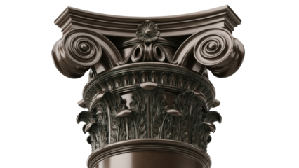Ornate bronze capital isolated PNG on transparent background, architectural detail for design and historical projects