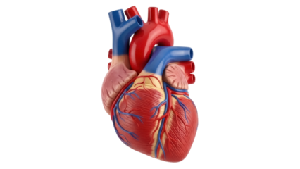 Realistic human heart model isolated PNG, anatomical organ for medical study and educational resources on transparent background
