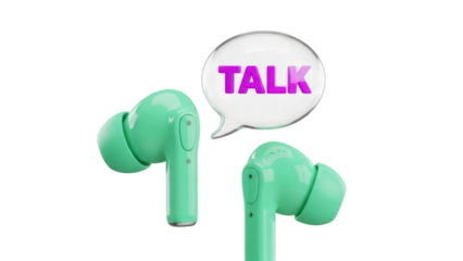 Mint green wireless earbuds isolated PNG, modern earphones for listening to music and talking on the phone on transparent background
