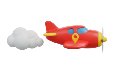 Red cartoon airplane PNG isolated on transparent background, fun travel concept for kids and aviation themes